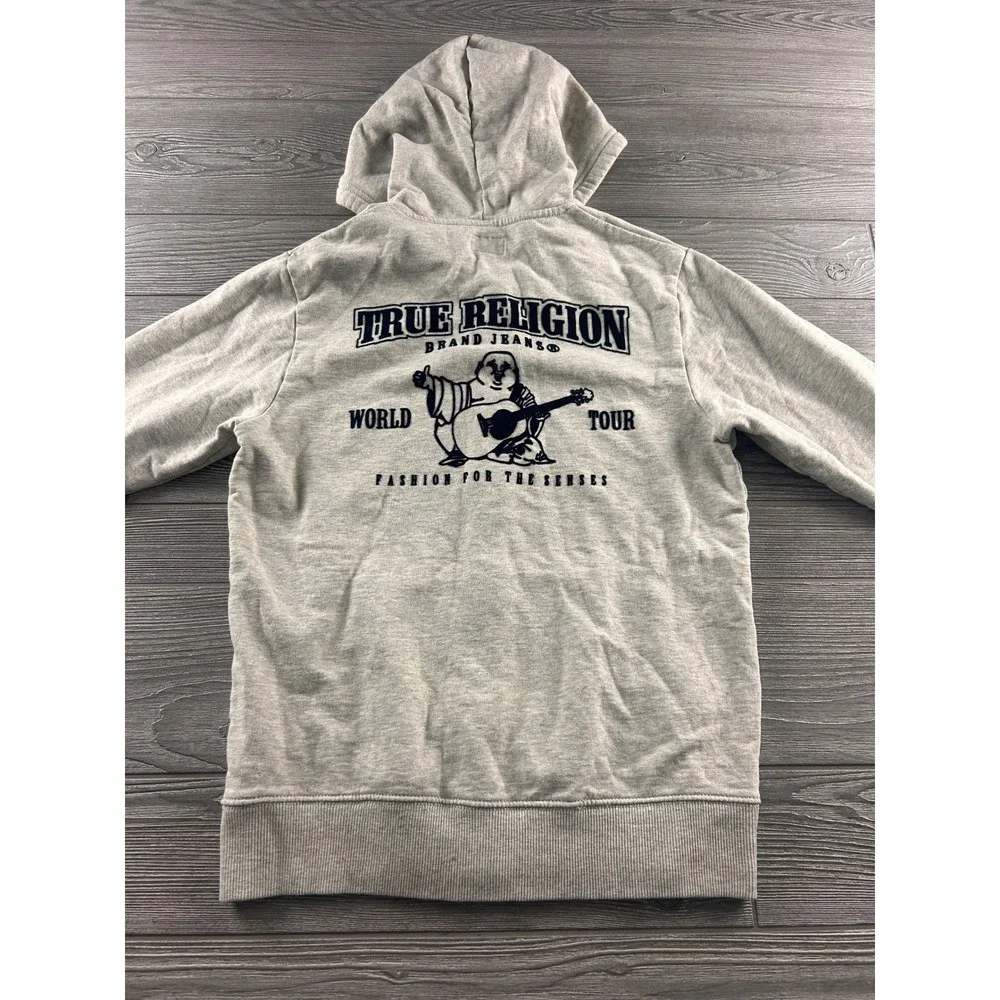 True Religion womens World Tour Buddha Zip Up Hoodie Gray Organic Cotton Medium